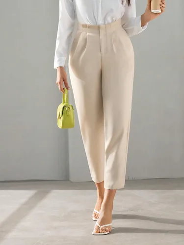 Vista 5 de SweatyRocks Pantalones recortados plisados de cintura alta con cremallera para mujer, elegantes bolsillos sólidos, pantalones de oficina