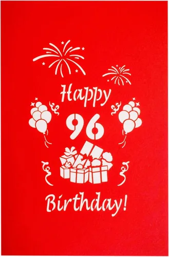 Vista 7 de iGifts And Cards Tarjeta desplegable 3D de cumpleaños 96, regalos coloridos y celebración de hitos de globos, saludo sincero para personas mayores