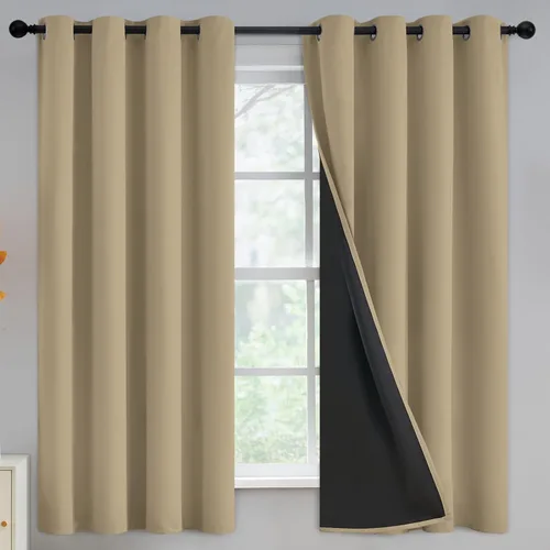 Vista 71 de Yakamok Cortinas negras, cortinas de ventana con aislamiento térmico y eficiencia energética para dormitorio, cortinas opacas completas y cortinas
