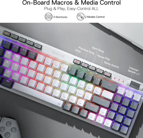 Vista 3 de Redragon Teclado mecánico para juegos K655 75% RGB con cable, 78 teclas de intercambio en caliente con tablero de cubierta de aluminio, enchufe