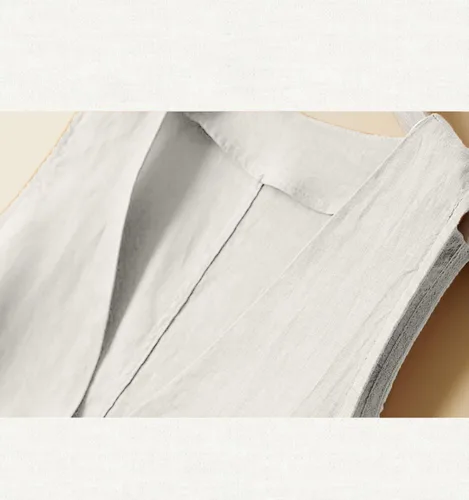 Vista 4 de Chaleco de lino de algodón para mujer, casual, sin mangas, con cuello en V, chaqueta con bolsillos