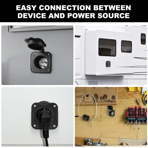 Vista 5 de Entrada con brida de 15 amperios, 125 V, enchufe de entrada de alimentación de orilla RV NEMA 5-15 con cubierta impermeable #2 poste de 3 cables