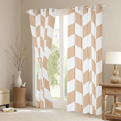 Vista 3 de Feelyou Beige Brown and White Curtains for Bedroom Living Room Modern Geometric Blackout Shades Abstract Checkered Room Darkening Curtain Rhombus