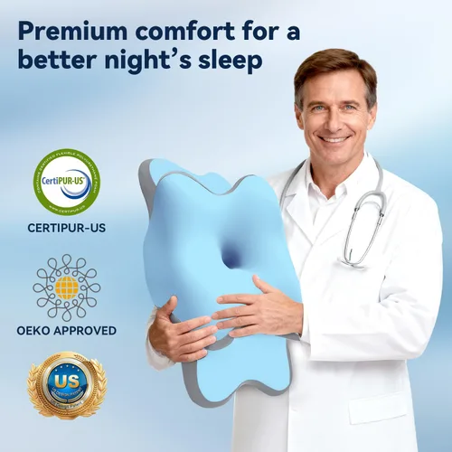 Vista 9 de Dreams - Almohada de alivio para la apnea del sueño con alivio del cuello y ronquidos, almohada ortopédica y ergonómica de espuma viscoelástica