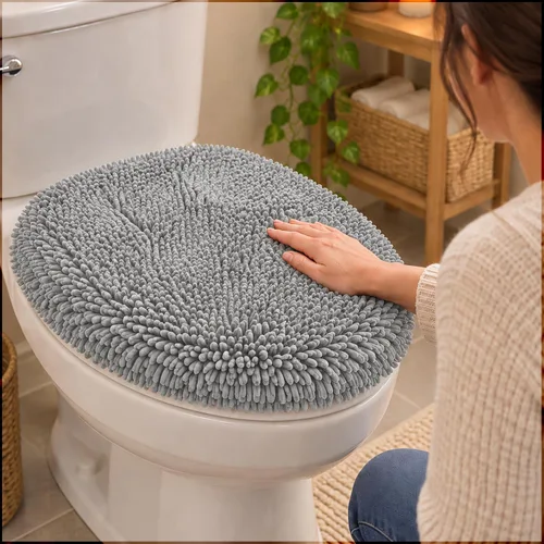 Vista 13 de Mayshine - Cubierta de microfibra tipo shaggy para la tapa del asiento del baño, estándar para baño Beige