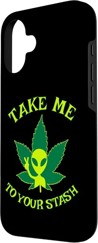 Vista 2 de iPhone 16 Alien Weed Leaf Stoner 420 Stash Fiction Pot Lovers Design Case