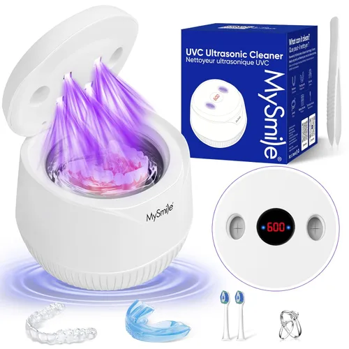 Vista 10 de MySmile Máquina limpiadora ultrasónica dental, limpiador dental de 45 kHz con capacidad de 6.8 fl oz para alineador, aparatos ortopédicos, protector