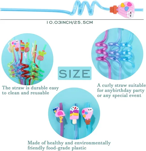 Vista 2 de 24 popotes de verano para niños, suministros de decoración de fiesta en la piscina, recuerdos temáticos de verano para cumpleaños de niños, pajitas