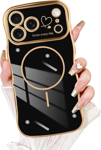 Vista 31 de Fiyart - Funda diseñada para iPhone 16 Pro, marco de onda lindo con forma rizada, corazones de amor chapados para mujeres y niñas, protección