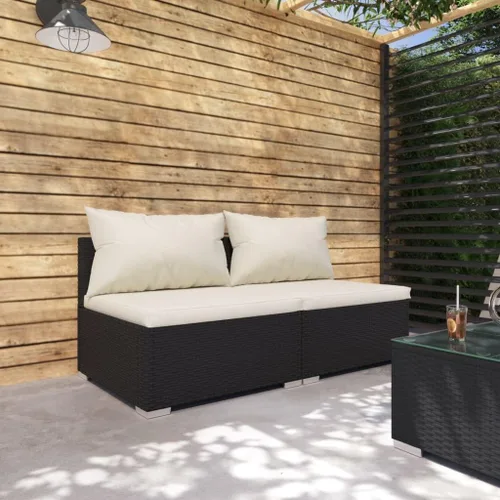 Vista 34 de Sofá de 3 plazas con cojines de ratán de poliéster marrón, juego de muebles de patio al aire libre con 3 sofás centrales para patio trasero, jardín