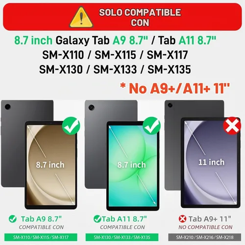 Vista 2 de HXCASEAC Funda para Samsung Galaxy Tab A9 de 8,7 pulgadas, protectora con protector de pantalla/correa de mano/soporte para bolígrafo, resistente a