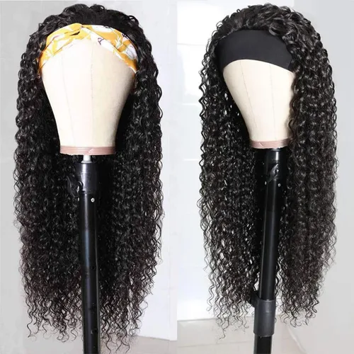 Vista 8 de Peluca de cabello humano con diadema de ondas profundas, sin pegamento, pelucas de cabello rizado sin encaje frontal, pelucas de cabello humano