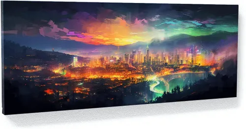 Vista 8 de Sense Canvas Arte en lienzo de la ciudad de Los Ángeles 1, decoración del hogar, póster impreso, pintura pequeña de 20 x 8 / 0.75 pulgadas