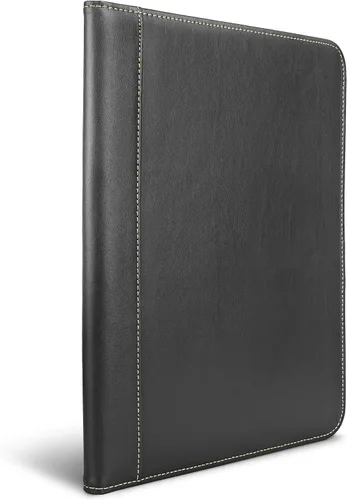 Vista 3 de Samsill Portafolio de piel sintética con puntada de contraste, portafolio de negocios para hombres y mujeres, organizador de documentos y currículo