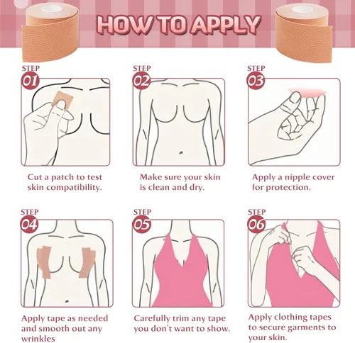Vista 5 de Cinta adhesiva para pechos, cinta adhesiva para levantamiento de senos, kit de 60 cintas de mama con 2 rollos de cinta de levantamiento de senos