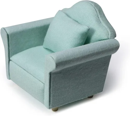 Vista 12 de Sofá de casa de muñecas con almohada a escala 1/12, muebles en miniatura, color azul Miniature 2 pcs high simulation upholstered fabric & wood
