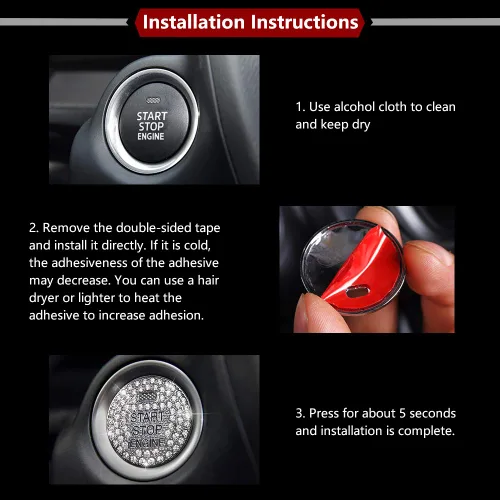 Vista 7 de LECART Bling Start Stop - Adhesivo para botón de arranque para Mazda 3, 6, CX-3, CX-5, CX-9, MX-5, Miata, accesorios interiores de automóviles