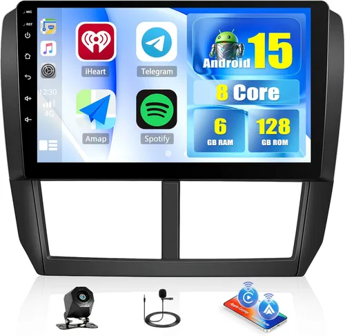 Vista 8 de Estéreo de coche 2G+64G para Subaru Forester Impreza WRX 2008-2012 inalámbrico CarPlay Android Auto Bluetooth, EQ Android 13 9 pulgadas HD pantalla