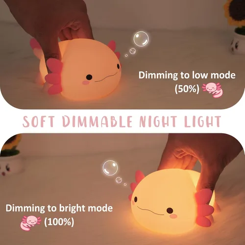 Vista 7 de Luz Nocturna de Axolotl, Linda Luz Nocturna para Niños, Lámpara Nocturna de Silicona para Guardería de Animales, Luz Nocturna LED Recargable