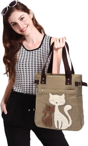Vista 7 de Myosotis510 Bolso de mano de lona para parejas con gatos