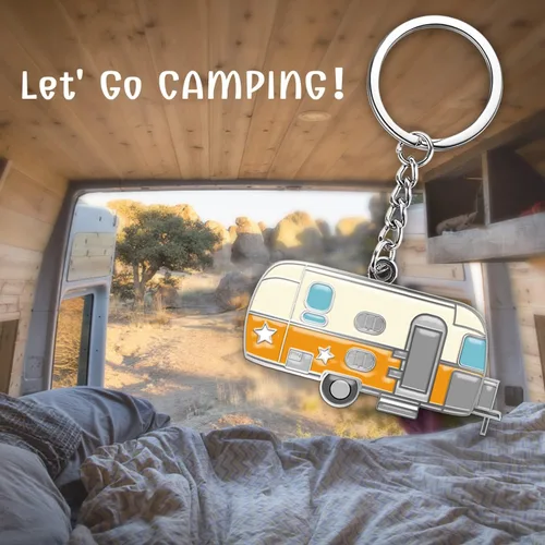 Vista 2 de Llavero de casa rodante con texto en inglés "Happy RV", llavero para parejas, regalo para hombres y mujeres, accesorios de campamento, paquete de 2