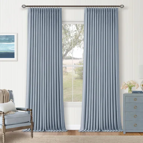 Vista 28 de Juego de 2 paneles de cortinas plisadas negras de 80 pulgadas para sala de estar, cortinas plisadas de lino con forro de 80 pulgadas de largo, 100%