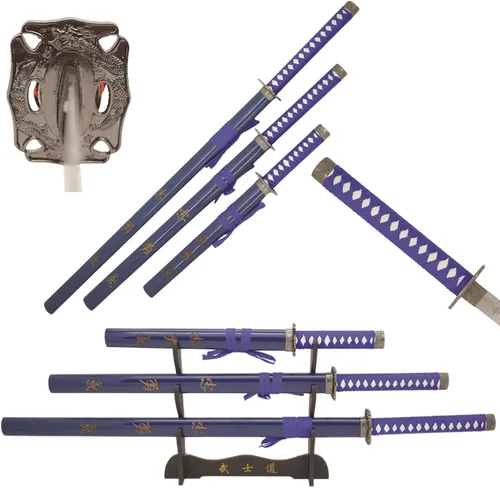 Vista 17 de Snake Eye Tactical Juego de katana samurái de 3 piezas con diseño de dragón de dos tonos