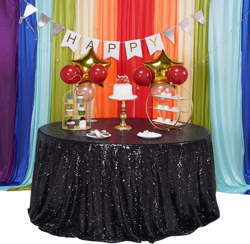 Vista 32 de Mantel de lentejuelas color azul bebé de 50" Cubierta de mesa con purpurina redonda color azul claro de lentejuelas metálicas Sobremanteles de mesa