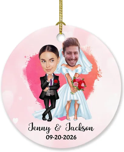 Vista 21 de Foto personalizada, adorno de matrimonio de nuestra primera Navidad 2023, regalo para novio, novia, señor y señora, foto y calendario, adorno