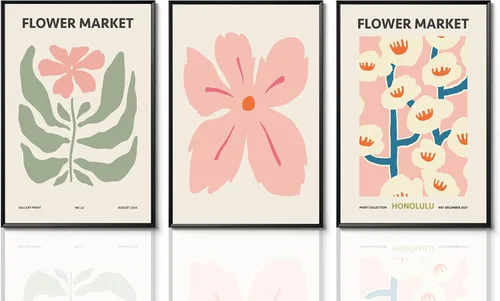 Vista 17 de Juego de 3 arte de pared de dados de póker enmarcados en blanco y negro, impresiones en lienzo estéticas retro Y2K, fotos de póster rosa de moda