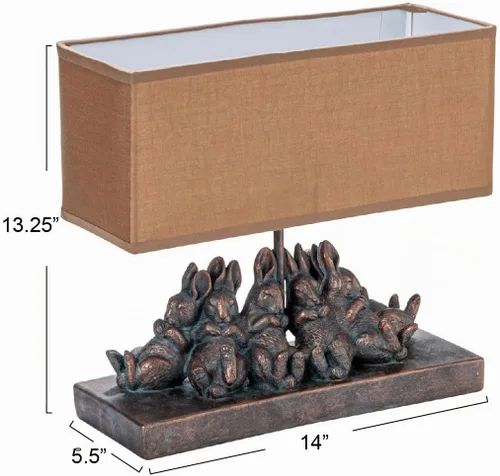 Vista 3 de Creative Co-Op lámpara de mesa de resina con forma de conejo con pantalla rectangular de lino, acabado en bronce