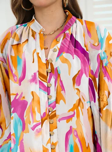 Vista 3 de LOLONG Blusas de manga larga con botones para mujer, blusas elegantes e informales con estampado de otoño
