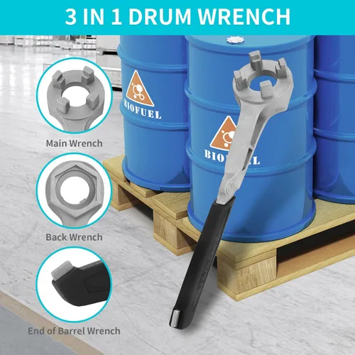 Vista 3 de DURATECH Llave de tambor, llave 3 en 1 para apertura de barril de 55 galones Barrel Opener Tool, Opening 10, 15, 20, 30, 55 Gallon Drum, Fits 2