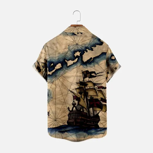 Vista 2 de Camisetas de playa de Guayabera de campamento cubano para hombre estilo rockabilly de los años 50