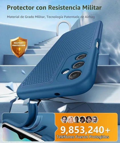 Vista 4 de FNTCASE Funda para teléfono Galaxy A14-5G: cubierta antideslizante de doble Azul