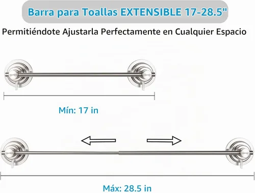 Vista 2 de BOPai - Toallero extensible con ventosa, 17-28.5 pulgadas, níquel cepillado