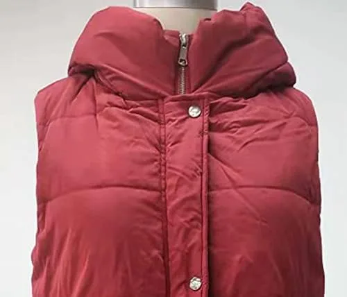 Vista 6 de Avilego Chaleco largo con capucha para mujer, con cierre completo, sin mangas, acolchado, chaqueta de moda
