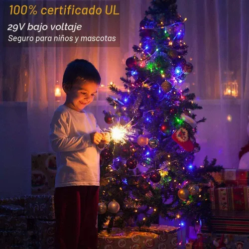Vista 5 de Haili - Guirnalda de 105 pies de longitud y 300 luces LED para árbol de Navidad al aire libre, impermeables, con certificación UL, 8 modos de Varios