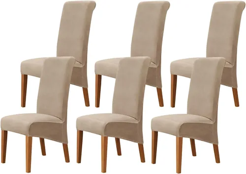 Vista 42 de Juego de 2 fundas de terciopelo para sillas de comedor, color beige, fundas elásticas para sillas de comedor y cocina, reutilizables, protector