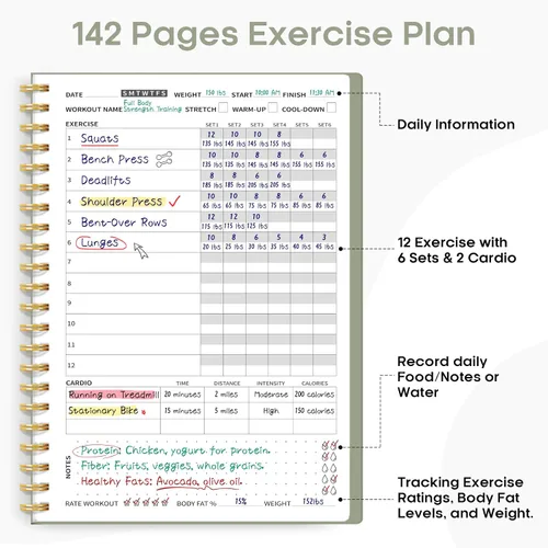 Vista 2 de Diario de entrenamiento físico para mujeres y hombres, tamaño A5 (5.5 x 8.2 pulgadas), planificador de registro de entrenamiento para rastrear