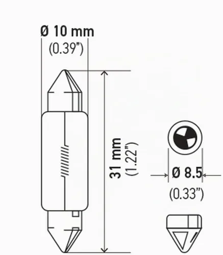 Vista 3 de Hella DE3175TB Bombilla miniatura estándar 3175 12V 10W Sv8.5-8 T3.25 10X31, paquete de 2