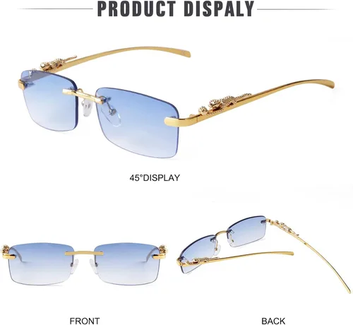 Vista 6 de JUDOO Retro Rimless Rectangle Sunglasses for Men Women Trendy Frameless Tinted Lens Eyewear