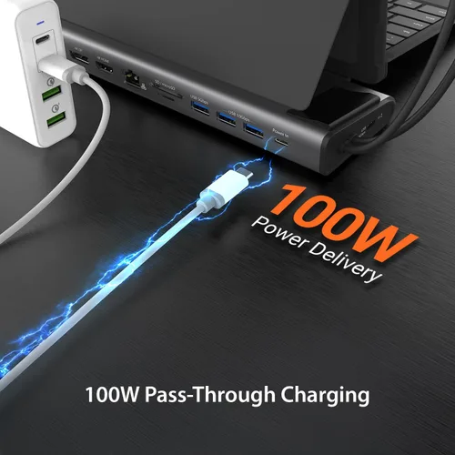 Vista 6 de j5create Estación de acoplamiento de pantalla USB C Dual 4K60 (12 en 1), ranura SSD M.2 integrada, HDMI, DisplayPort, 10Gbps USB-A, lector