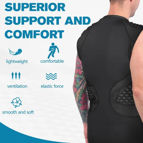 Vista 6 de DGXINJUN Chaleco protector de pecho de béisbol para hombre, camiseta acolchada con protector de esternón de corazón acanalado para sóftbol, fútbol