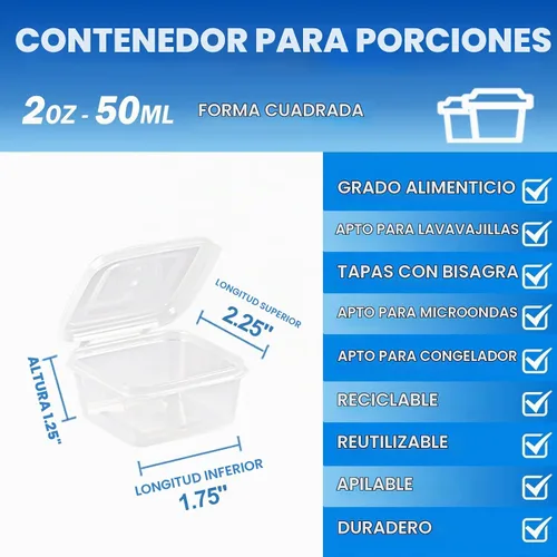 Vista 5 de Recipientes de plástico de 2 onzas con tapas (paquete de 200), recipientes desechables para condimentos con tapas, tazas de porciones para salsa