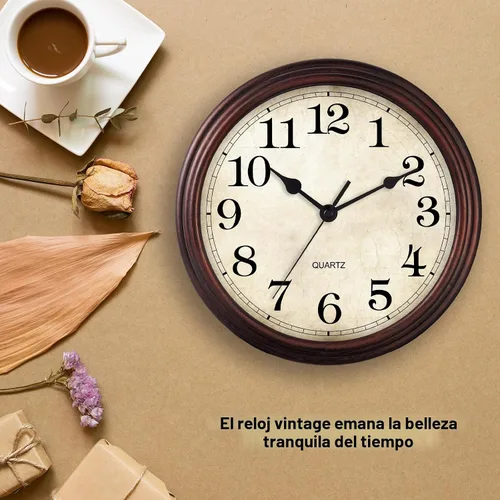 Vista 7 de Reloj de pared de 9 pulgadas, silencioso sin tictac, clásico, funciona con pilas, decorativo para sala de estar, dormitorio, baño, cocina y oficina