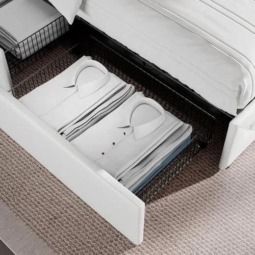 Vista 8 de HOOMIC Base de cama de almacenamiento de plataforma de tamaño matrimonial con 4 cajones y cabecera ajustable, listones de madera, no necesita Blanco