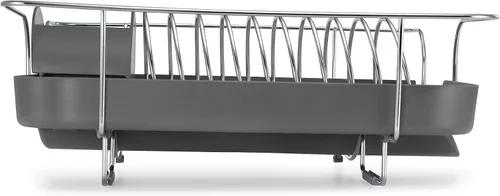 Vista 5 de Polder El escurridor de platos con resorte tiene capacidad para hasta 9 platos e incluye contenedor extraíble e independiente para utensilios (gris)