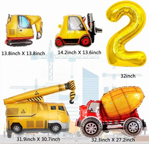 Vista 3 de Suministros de Cumpleaños de Construcción para Niños de 2 Años - Kit de Guirnalda de Globos para Decoraciones de Fiesta de Cuarentena Construction