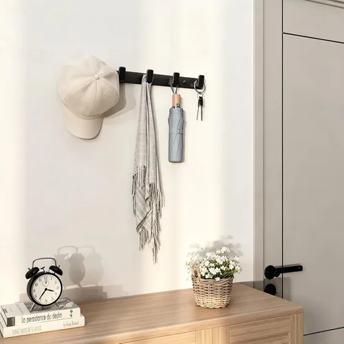 Vista 8 de Black Wall Mount Coat Rack, 5 Wall Hooks For Hanging Key Holder Hat Hooks Negro